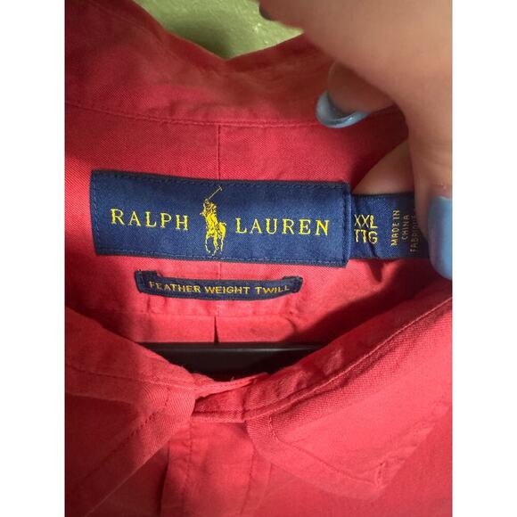 Ralph Lauren Logo Shirt Button Down Long Sleeve Cotton Twill Red Blue Size XXL - Picture 11 of 14